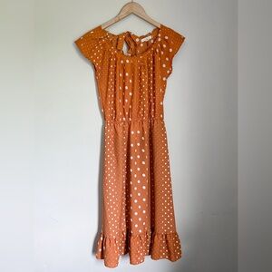 *Minor Wear* Vintage Style Lauren Conrad Orange and White Poka Dot Midi Dress
